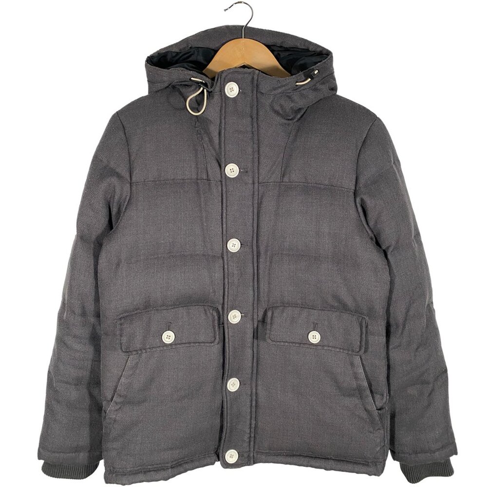 Beams Button Up Wool Hooded Utility Puffer Parka Gray mens size JPN medium